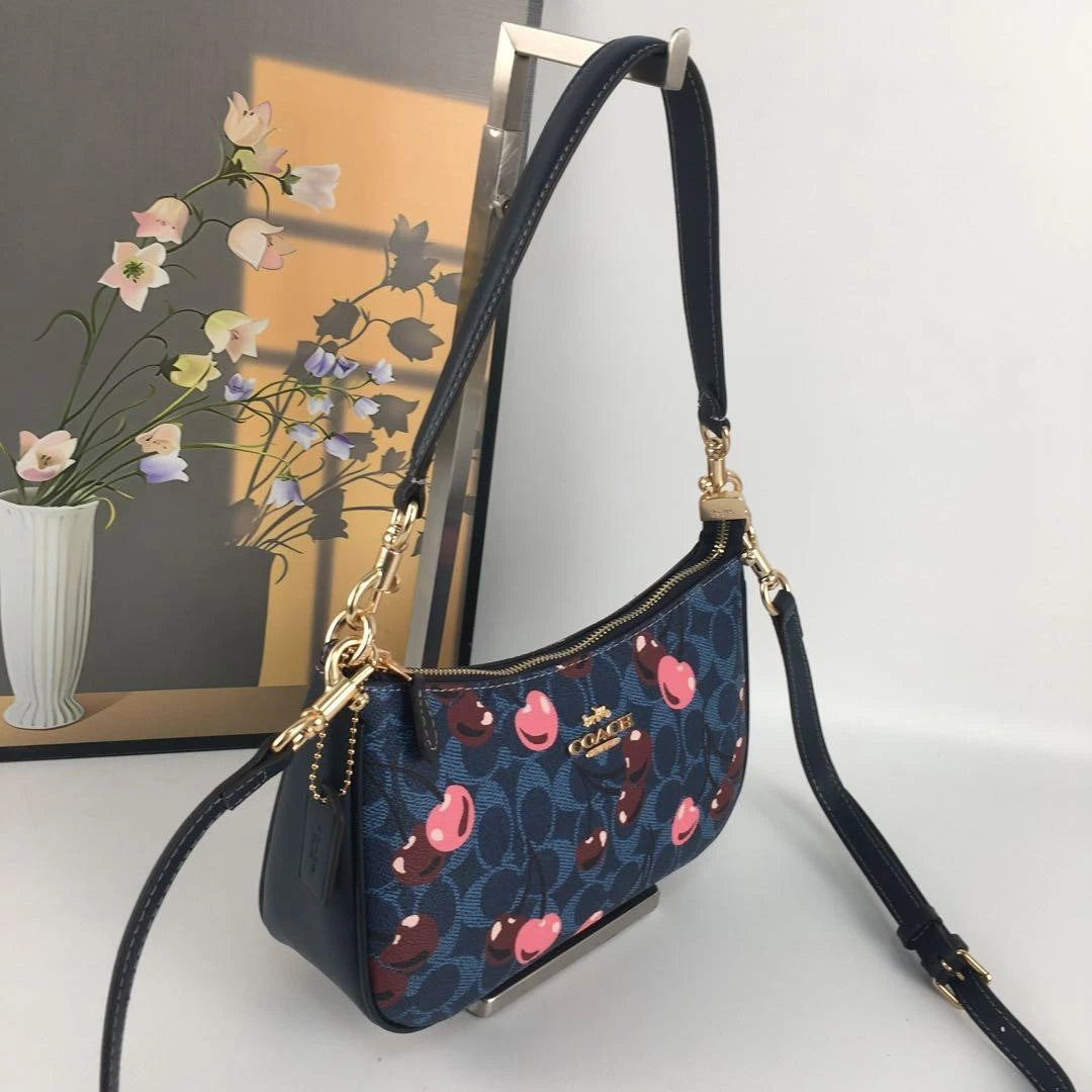 Coach Teri Shoulder Crossbody Bag – Denim Signature Canvas Cherry Print CY694
