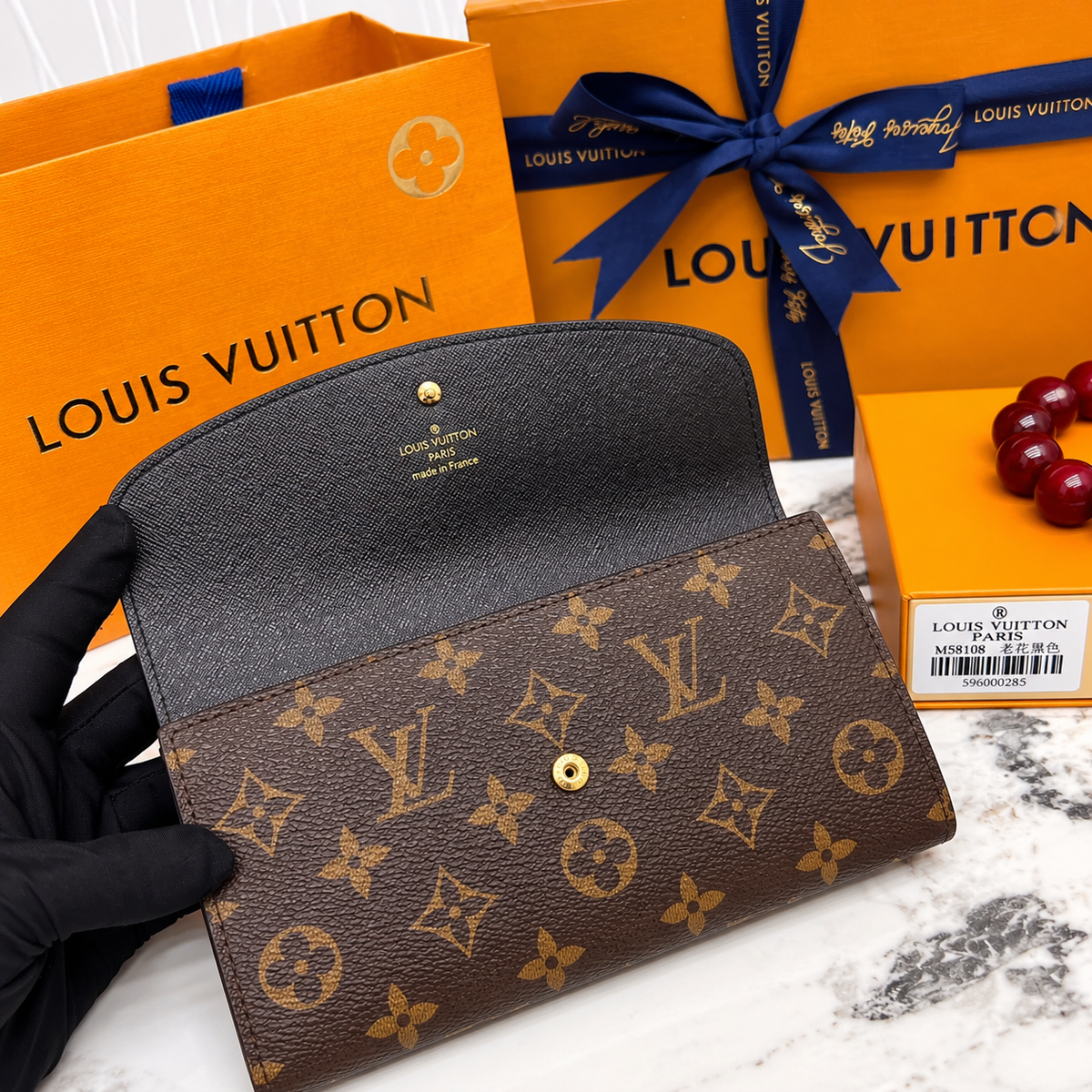 Louis Vuitton Sarah Wallet – Brown Monogram Long Flap Wallet with Gold-Tone Hardware
