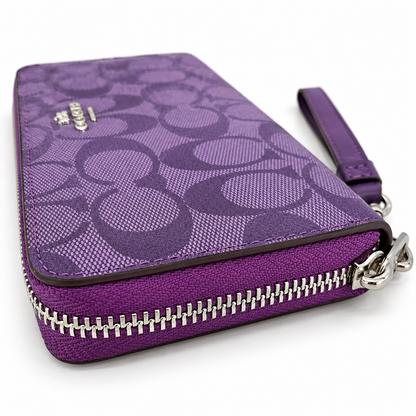 Coach Signature Zip Around Wallet Purple Wristlet Leather Women's Clutch New