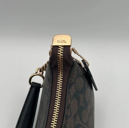 Coach Teri Shoulder Bag – Signature Canvas Brown Black Leather Crossbody Purse