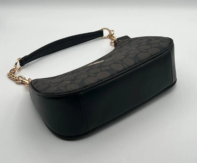 Coach Teri Shoulder Bag – Signature Canvas Brown Black Leather Crossbody Purse