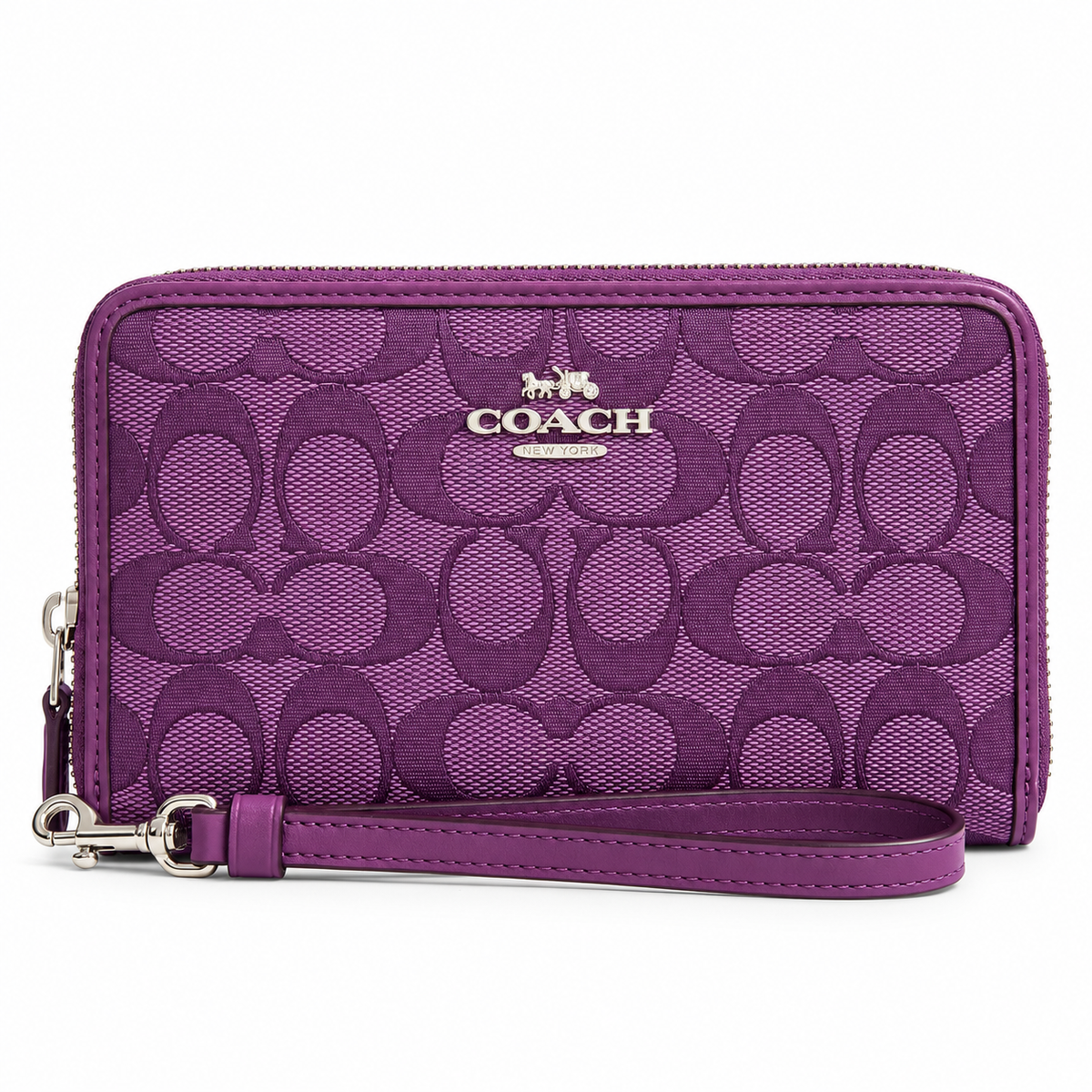 Coach Signature Zip Around Wallet Purple Wristlet Leather Women's Clutch New
