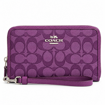 Coach Signature Zip Around Wallet Purple Wristlet Leather Women's Clutch New