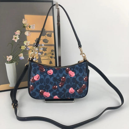 Coach Teri Shoulder Crossbody Bag – Denim Signature Canvas Cherry Print CY694