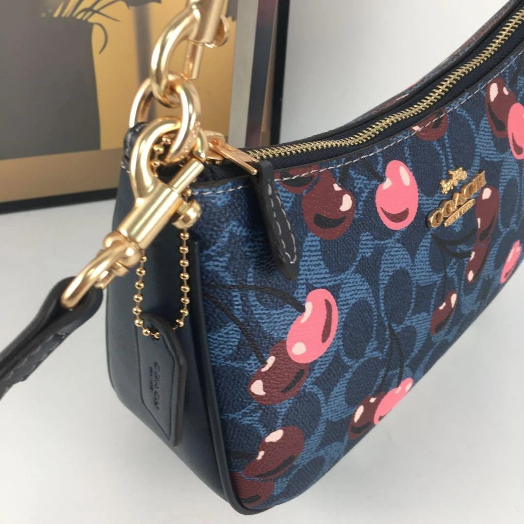 Coach Teri Shoulder Crossbody Bag – Denim Signature Canvas Cherry Print CY694