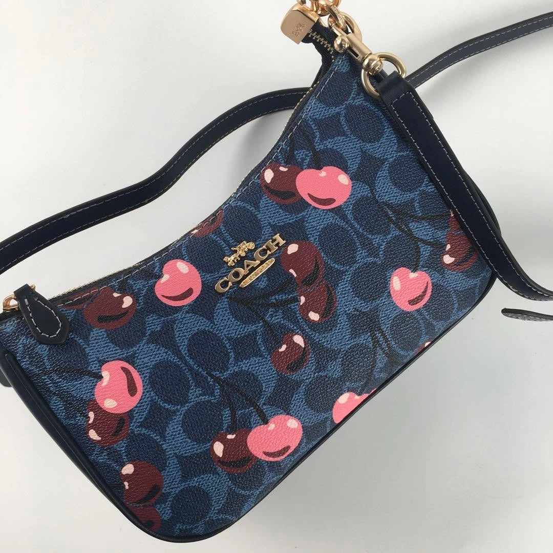 Coach Teri Shoulder Crossbody Bag – Denim Signature Canvas Cherry Print CY694