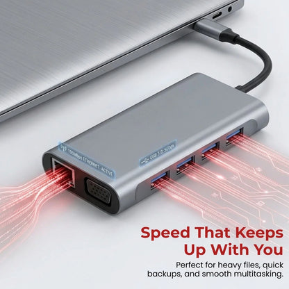 11 in 1 USB C Hub Dock HDMI 4K VGA RJ45 USB Docking Station For Laptop