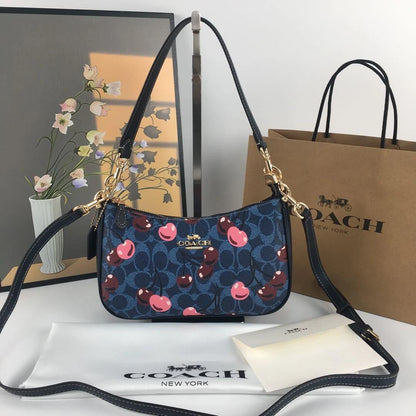 Coach Teri Shoulder Crossbody Bag – Denim Signature Canvas Cherry Print CY694