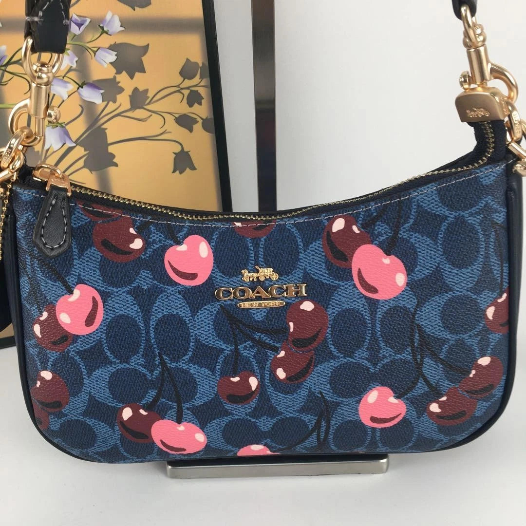 Coach Teri Shoulder Crossbody Bag – Denim Signature Canvas Cherry Print CY694