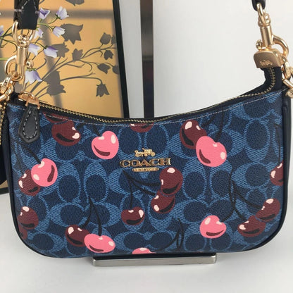 Coach Teri Shoulder Crossbody Bag – Denim Signature Canvas Cherry Print CY694